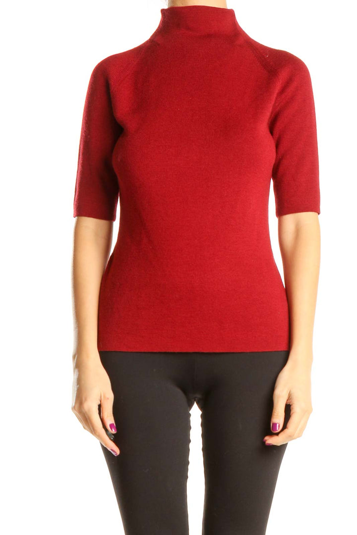 Red Chic High Neck Short Sleeve Sweater