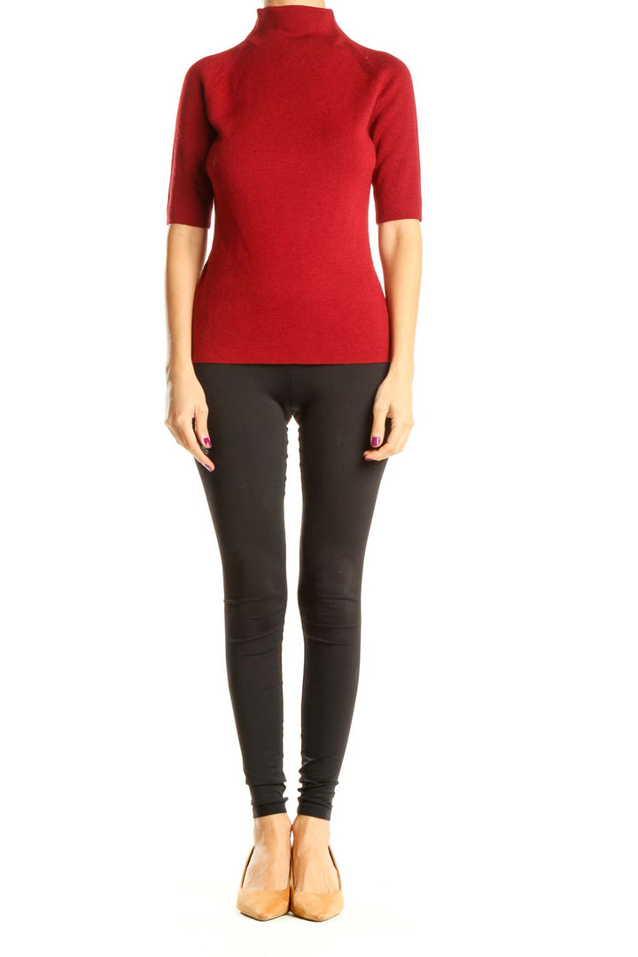 Red Chic High Neck Short Sleeve Sweater