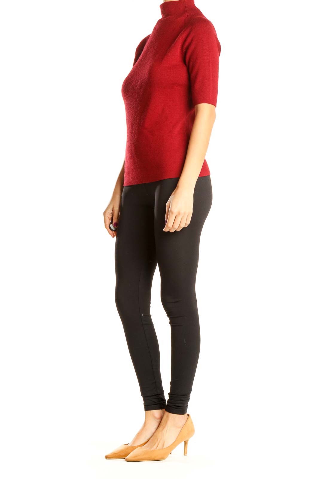 Red Chic High Neck Short Sleeve Sweater