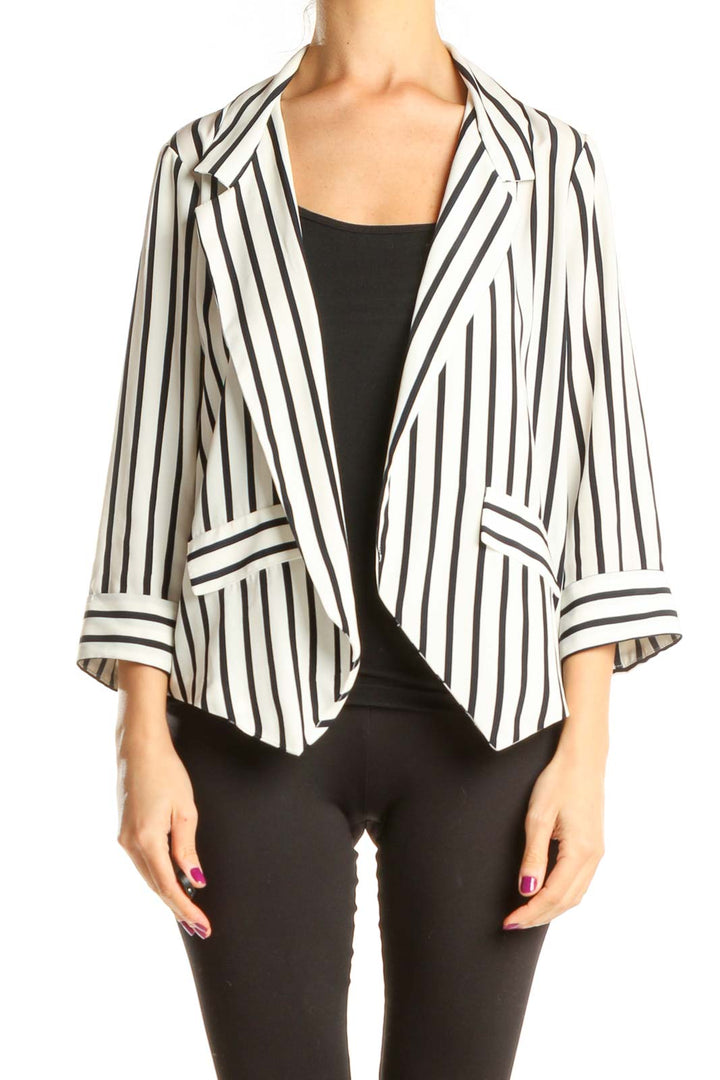 White Black Striped Blazer