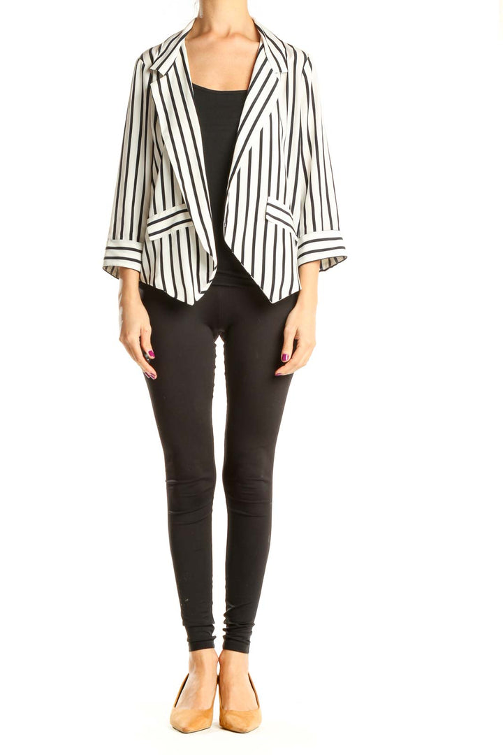 White Black Striped Blazer