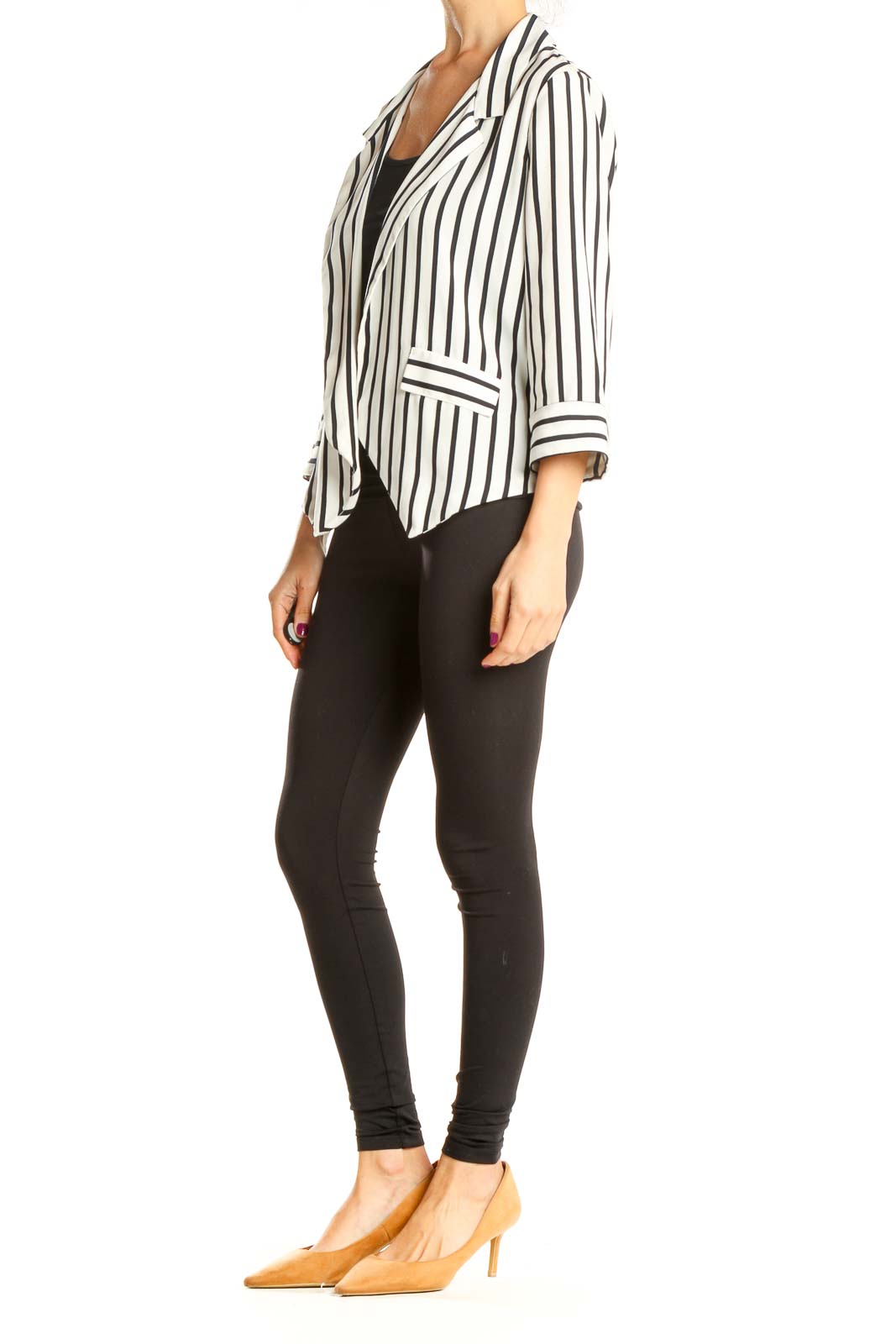 White Black Striped Blazer