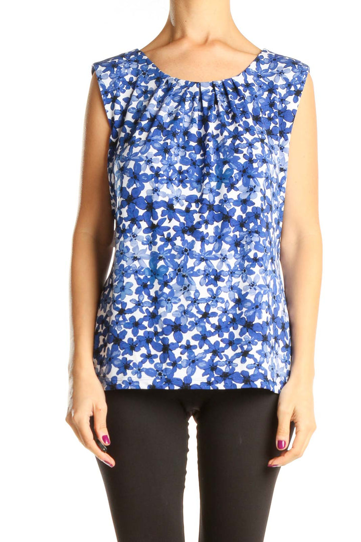 Blue Floral Print Holiday Top