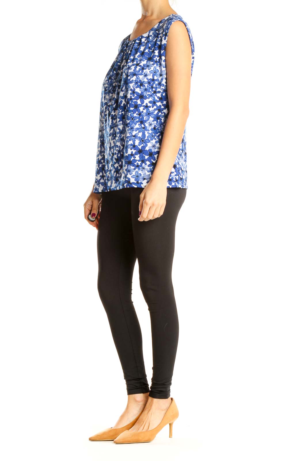 Blue Floral Print Holiday Top