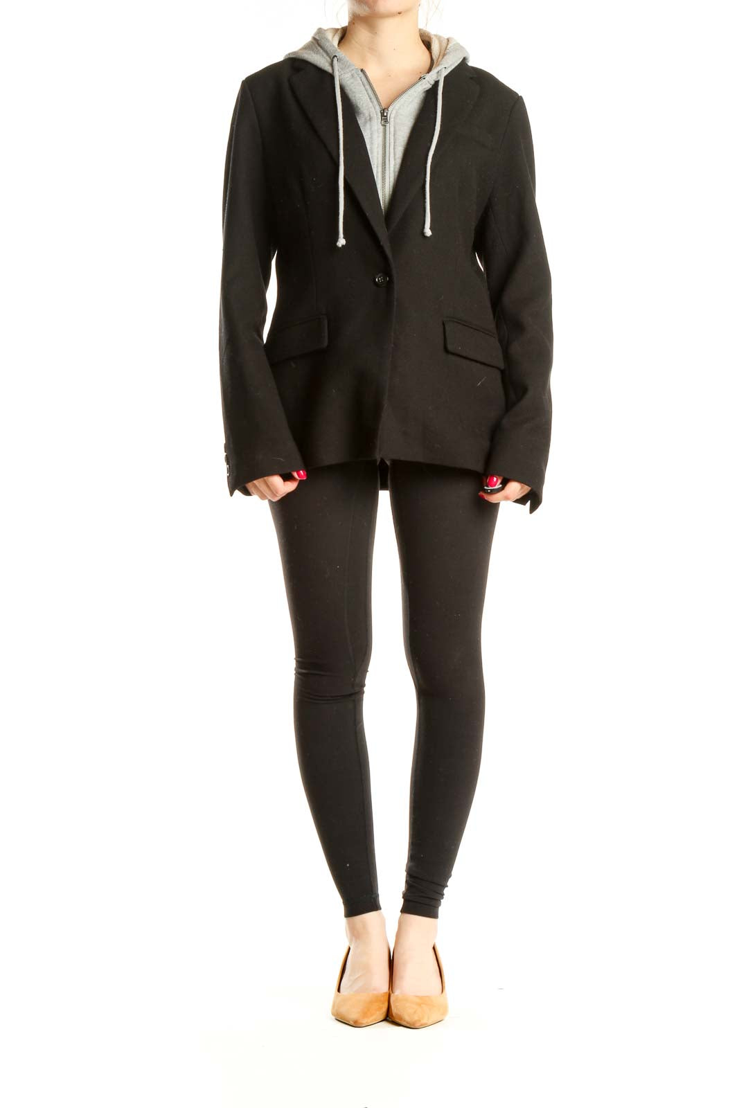 Black Blazer With Sewn In Sweatshirt Detail