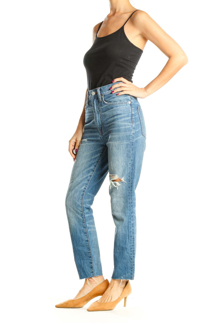 Blue Straight Leg Distressed Jeans