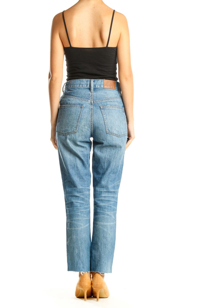 Blue Straight Leg Distressed Jeans