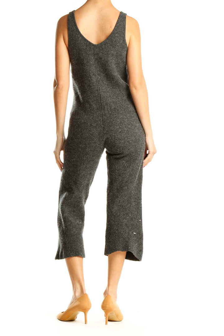 Gray Ribbed Cropped Jumpsuit