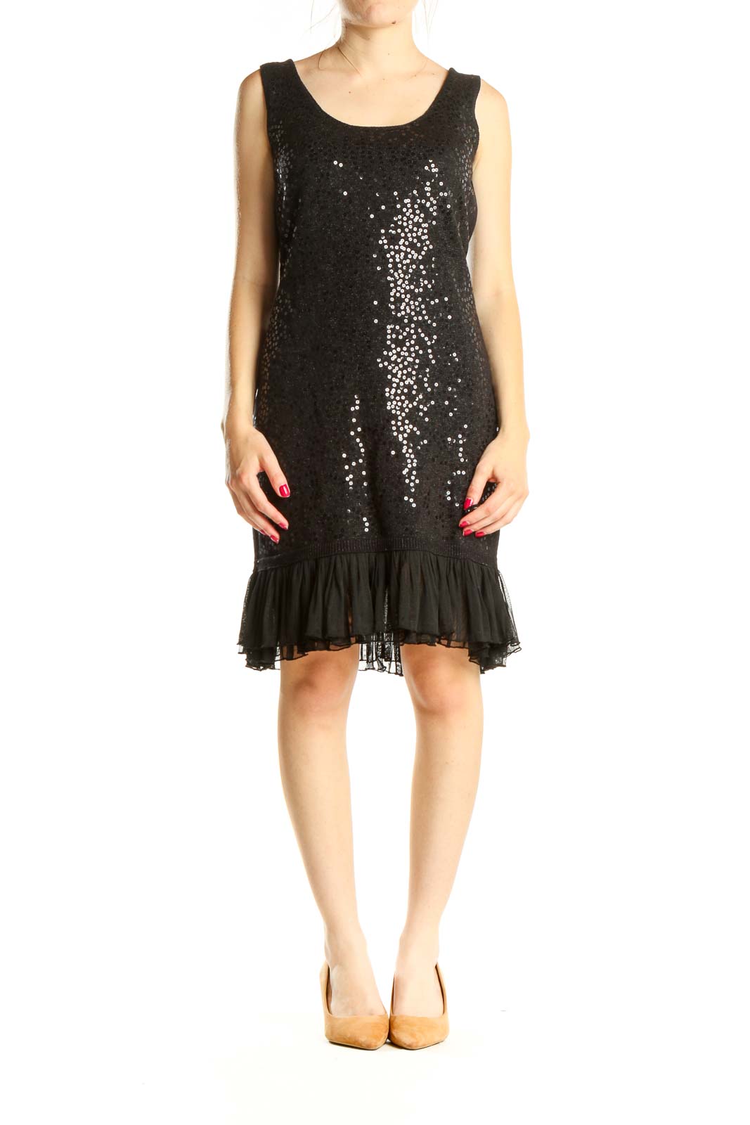 Black Sequin Cocktail Sheath Dress