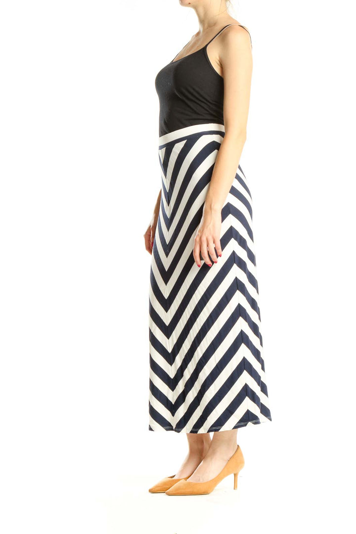 White Blue Chevron Casual Maxi Skirt