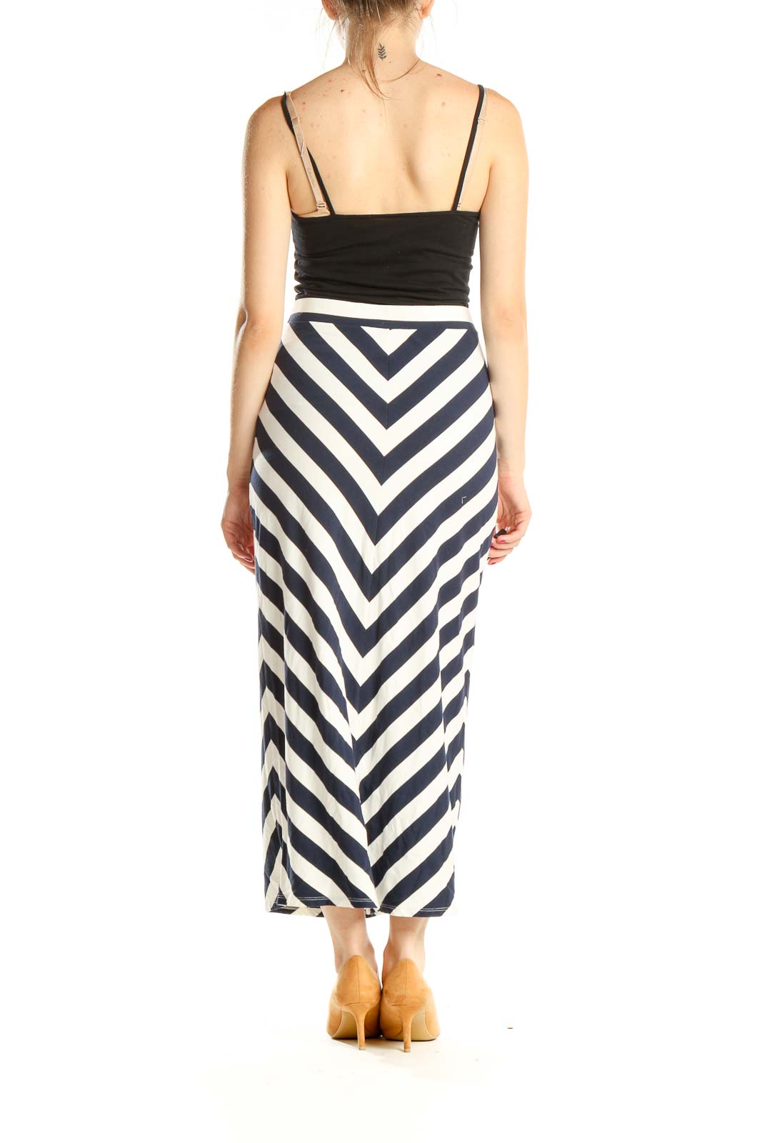 White Blue Chevron Casual Maxi Skirt