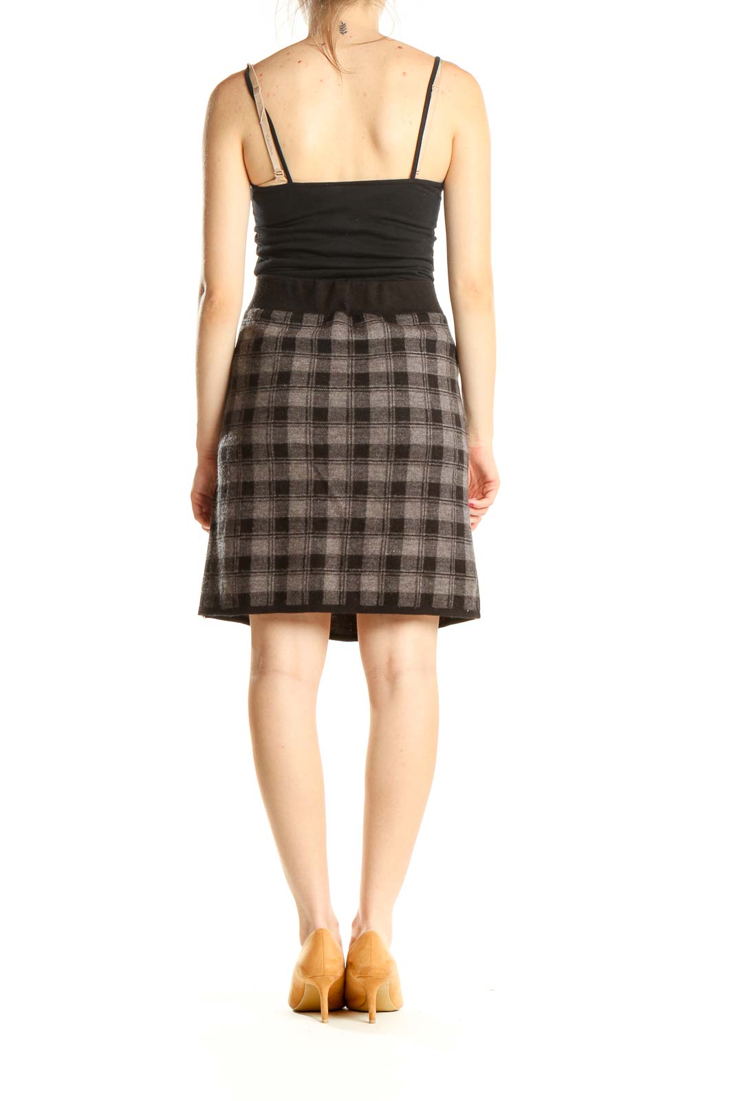 Gray Checkered Classic A-Line Skirt