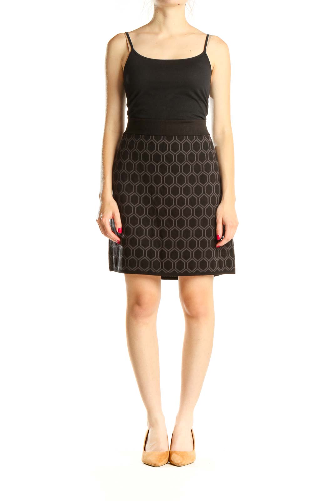 Black Printed Brunch A-Line Skirt