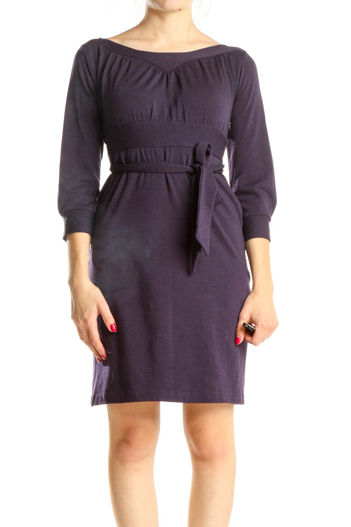 Purple Tie Waist Vintage Wool Sheath Dress