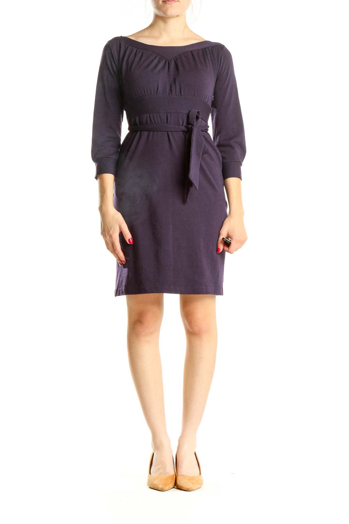 Purple Tie Waist Vintage Wool Sheath Dress