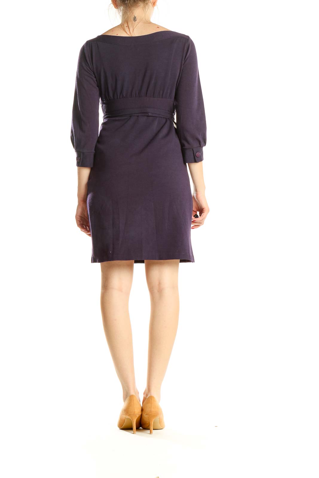 Purple Tie Waist Vintage Wool Sheath Dress