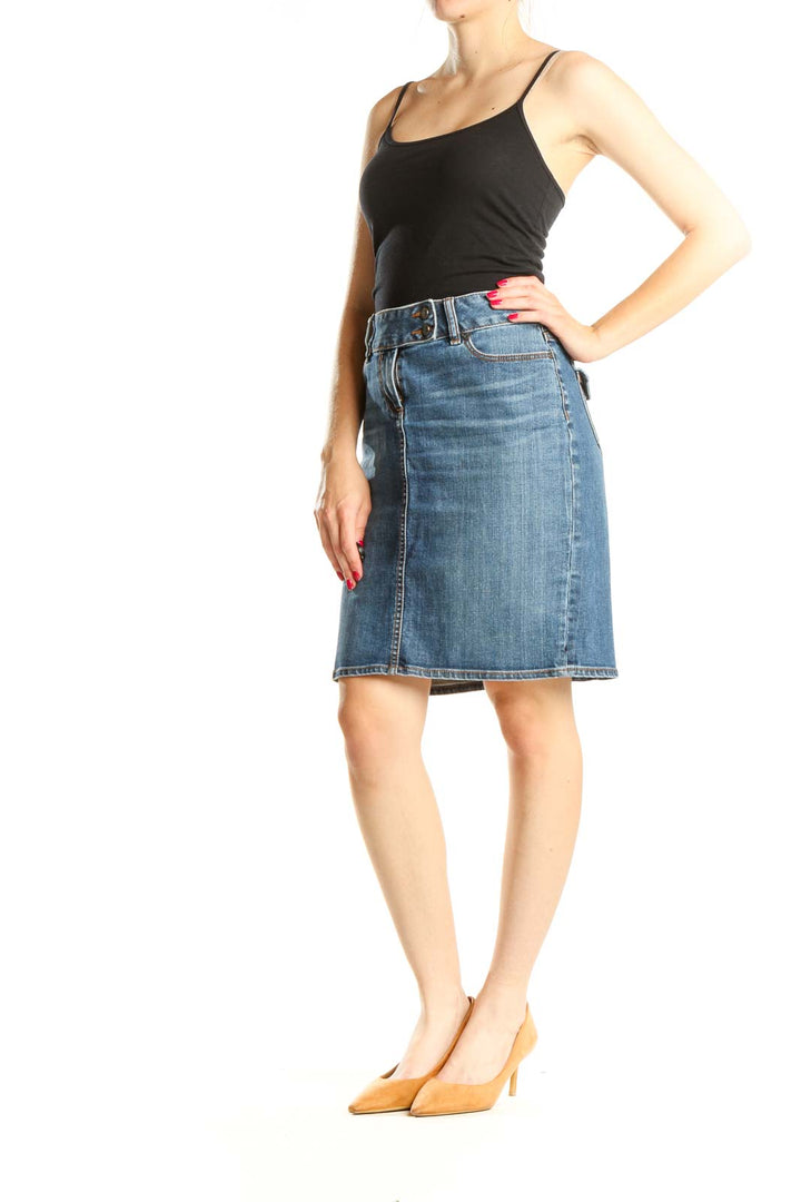 Blue Denim Casual Pencil Skirt