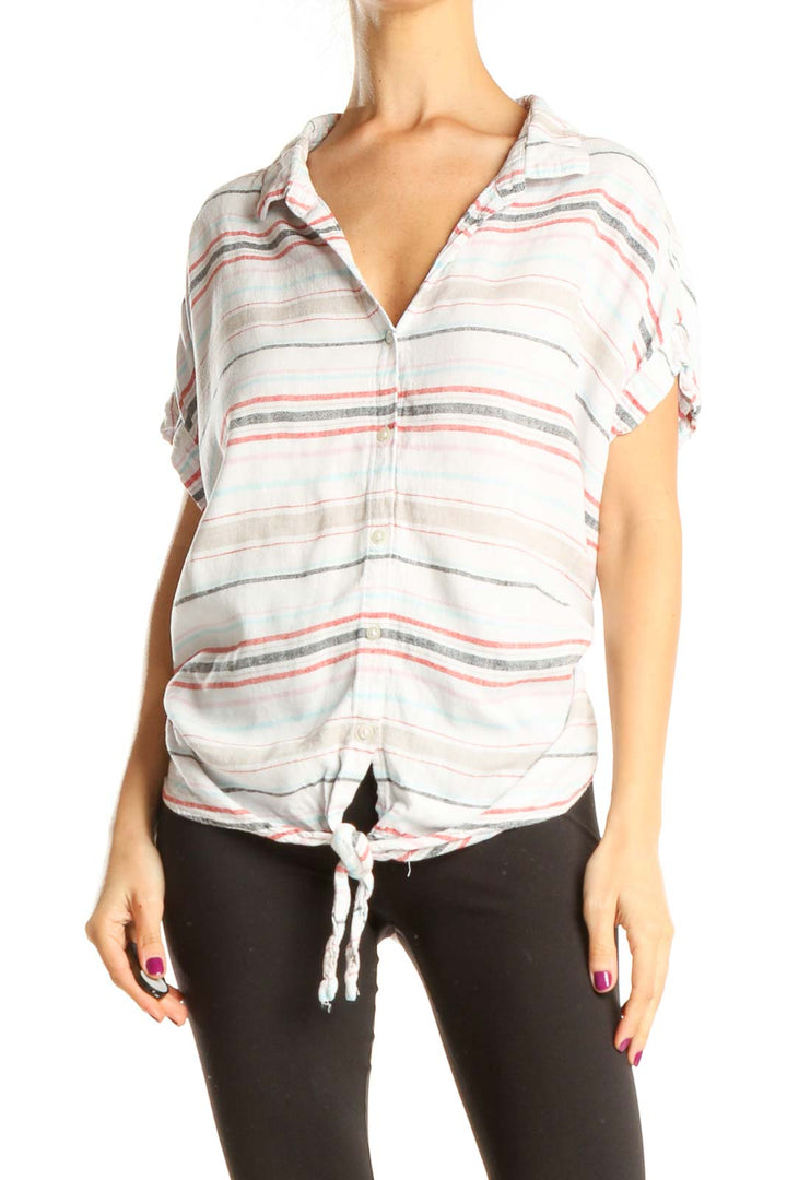 White Striped Casual Top