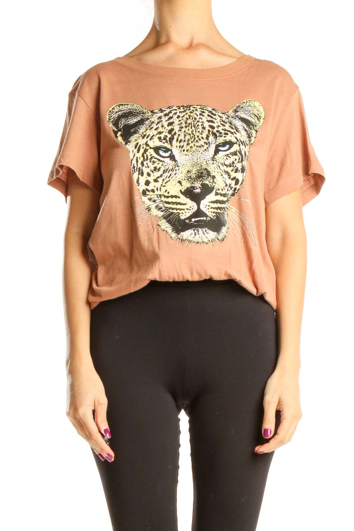 Brown Graphic Leopard Print All Day Wear T-Shirt