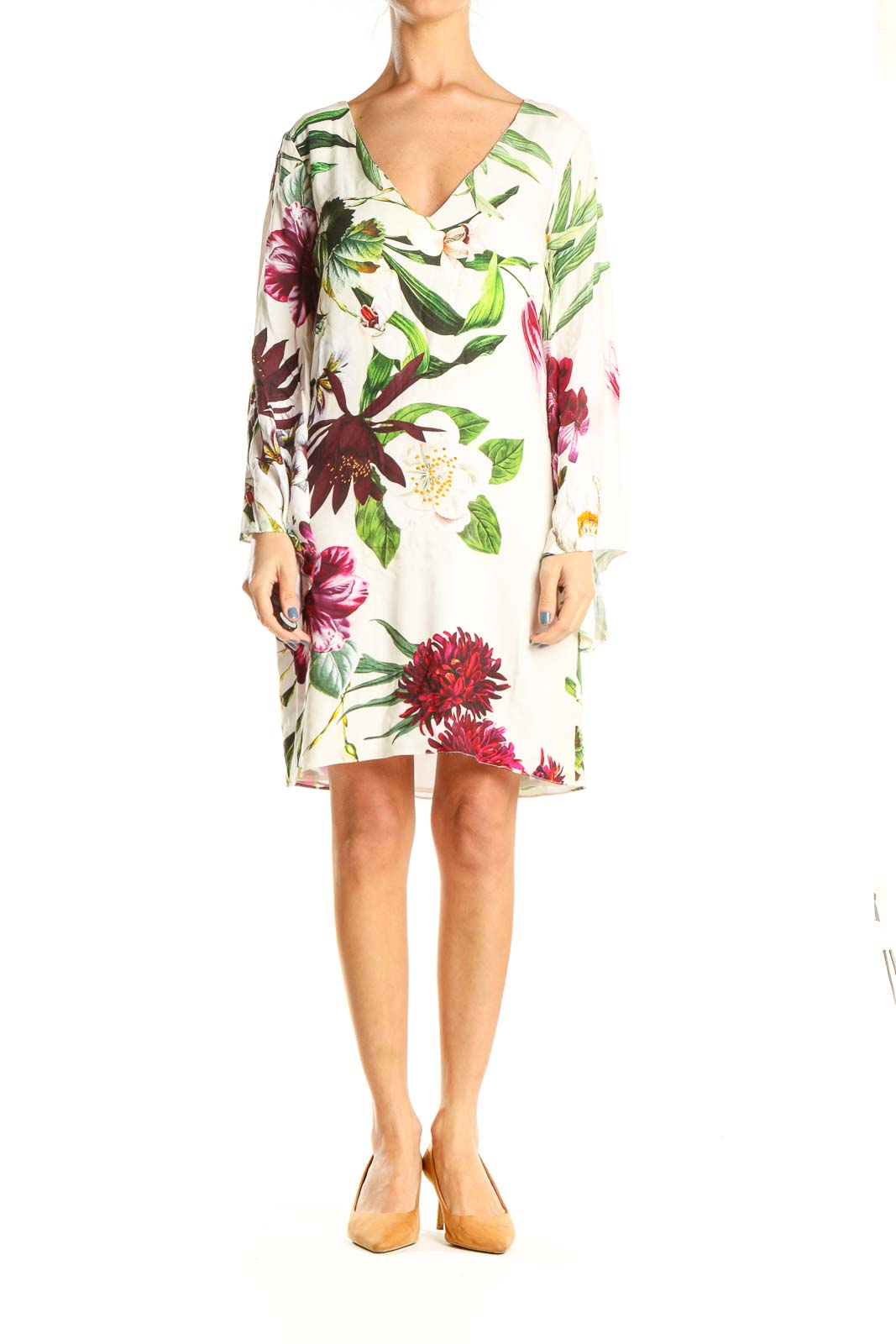 White Day Floral Print Sheath Dress