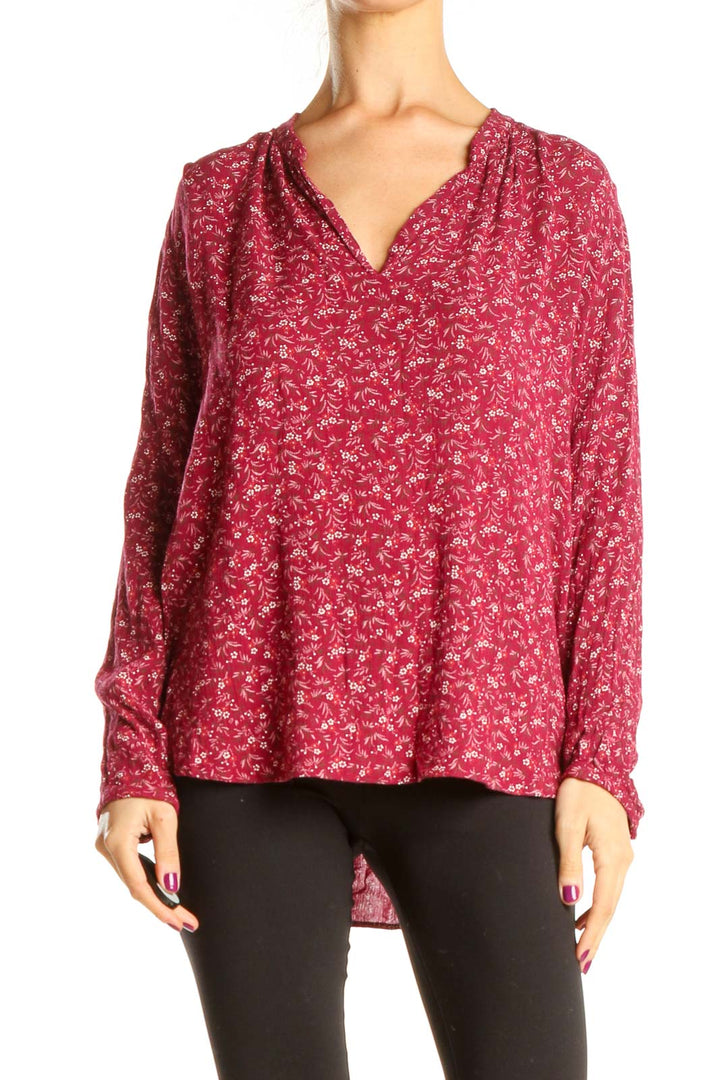 Red Floral Print Brunch Blouse