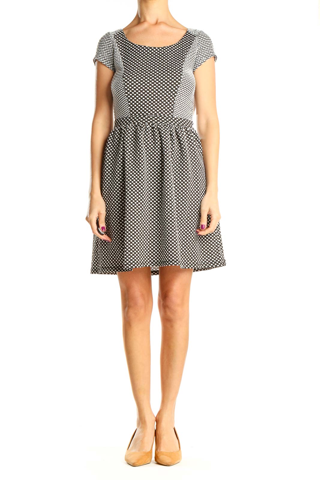 Gray Polka Dot Classic Fit & Flare Dress