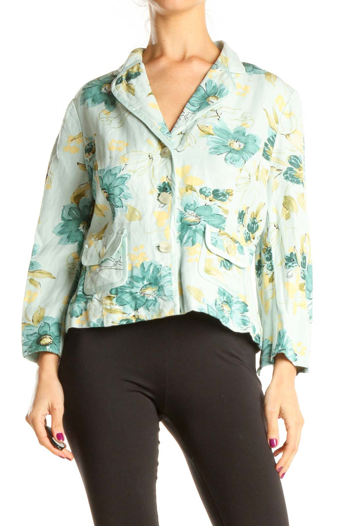 Blue Yellow Retro Floral Print Jacket