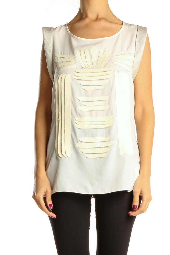 Beige White Textured Retro Top