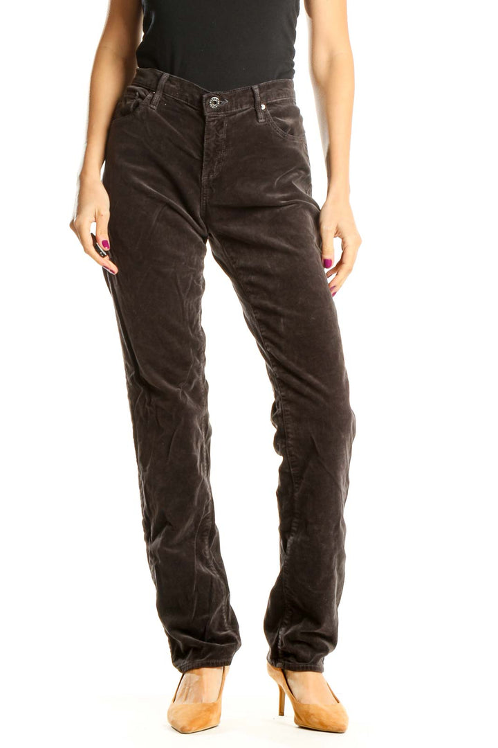 Brown Textured Casual Pants