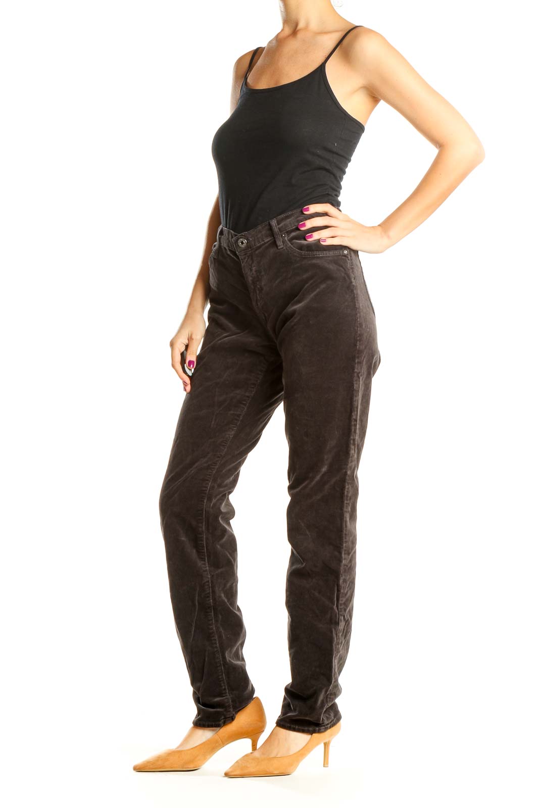 Brown Textured Casual Pants