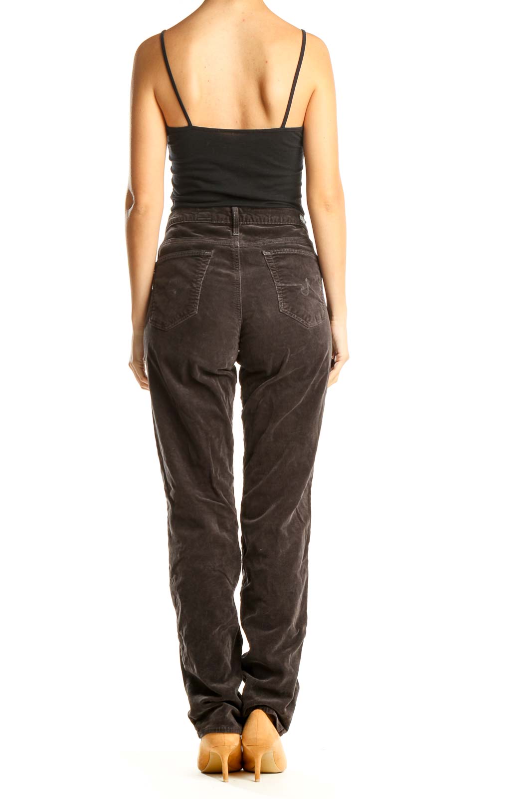 Brown Textured Casual Pants