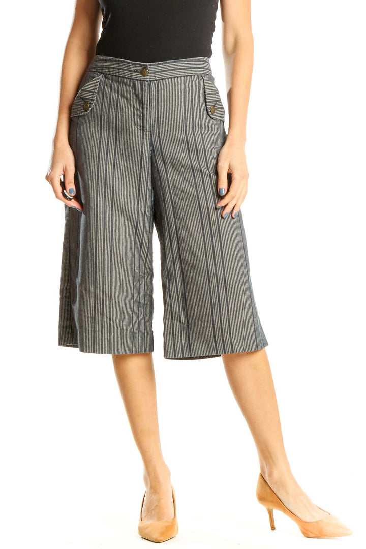 Gray Striped All Day Wear Long Shorts