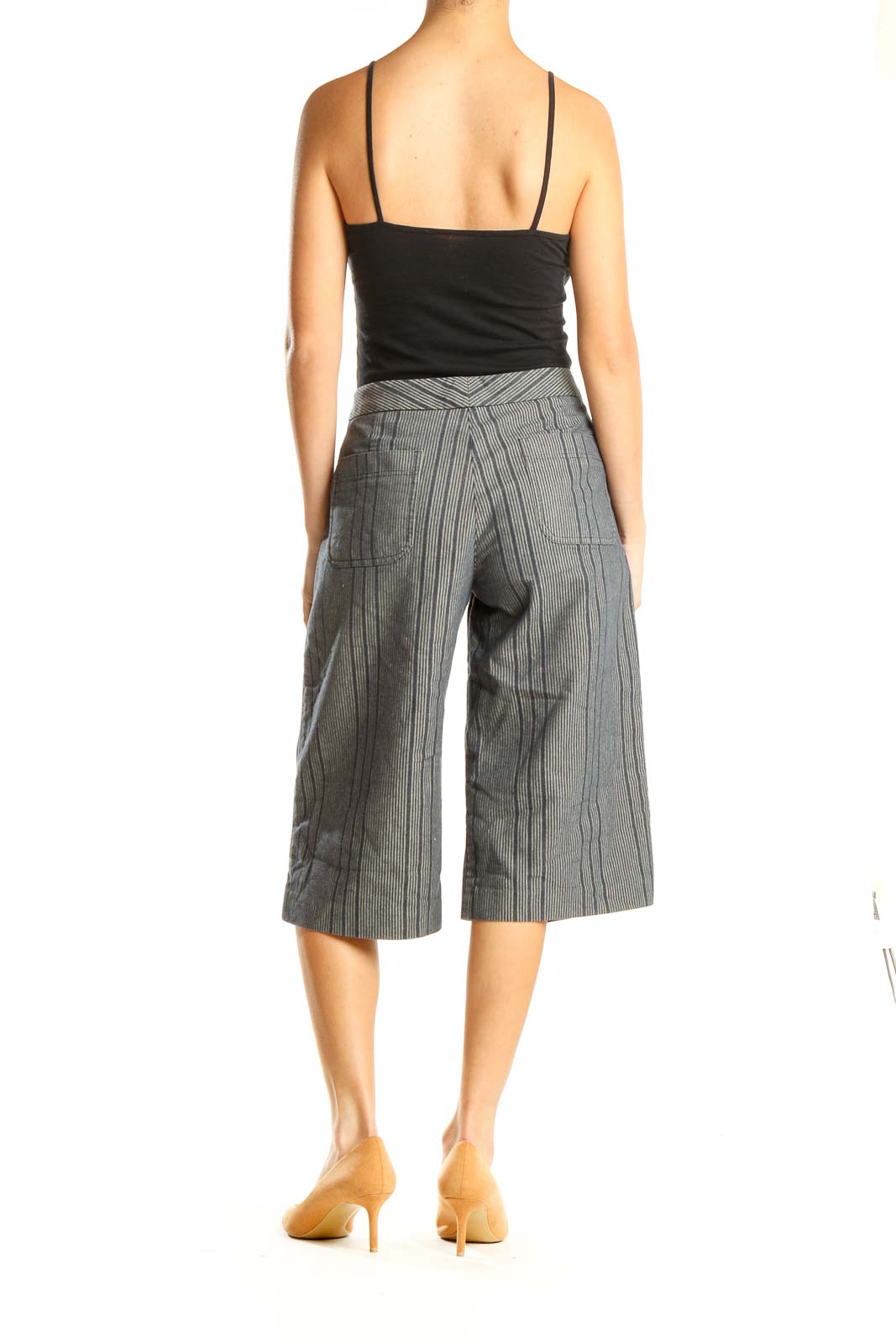 Gray Striped All Day Wear Long Shorts