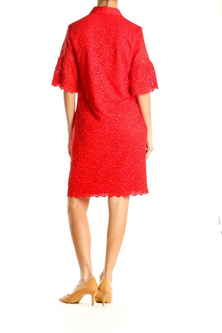 Red Lace Classic Shift Dress With Collar