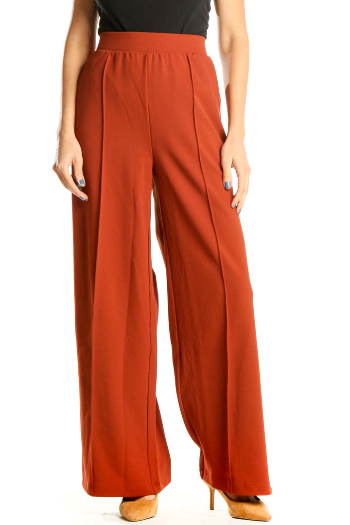 Orange Solid Classic Wide Leg Trousers