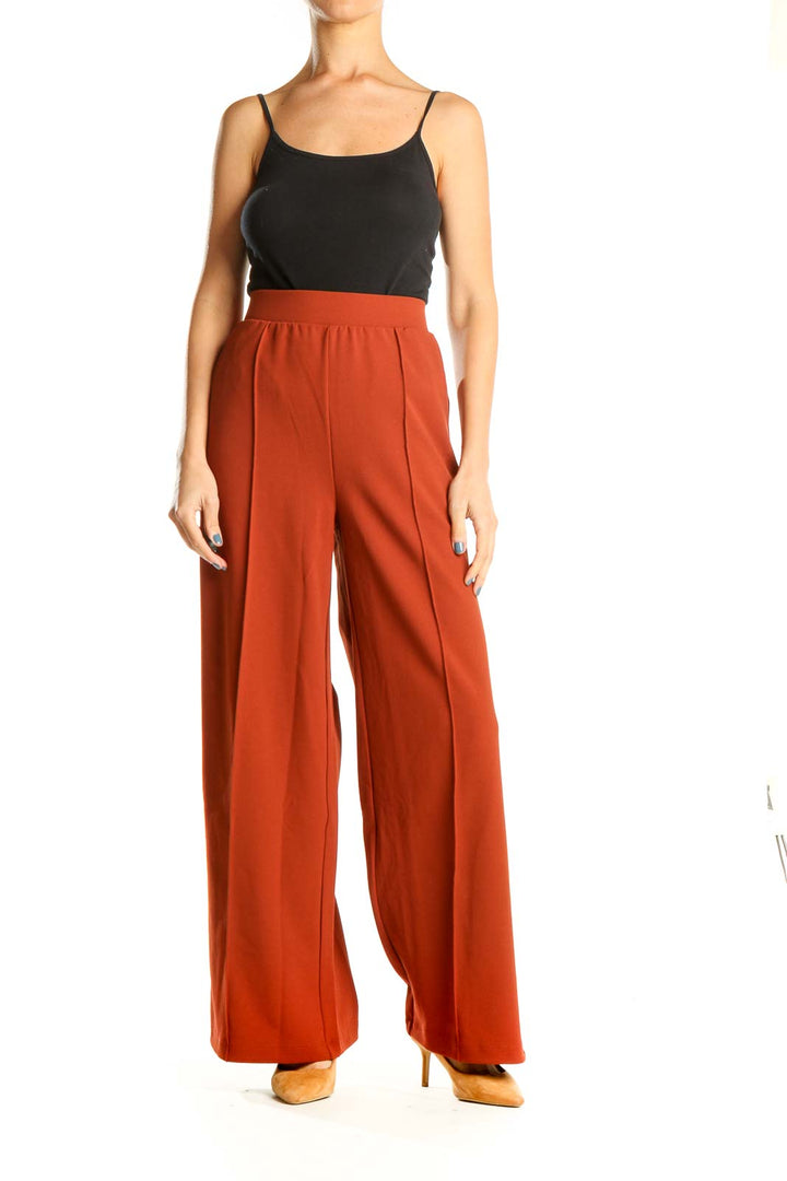 Orange Solid Classic Wide Leg Trousers