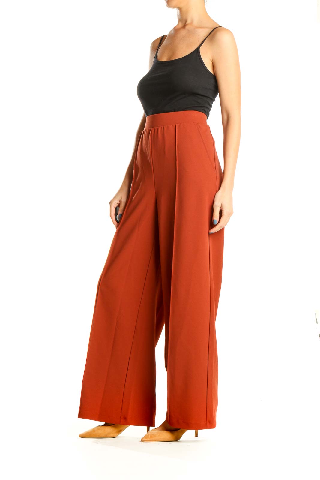 Orange Solid Classic Wide Leg Trousers