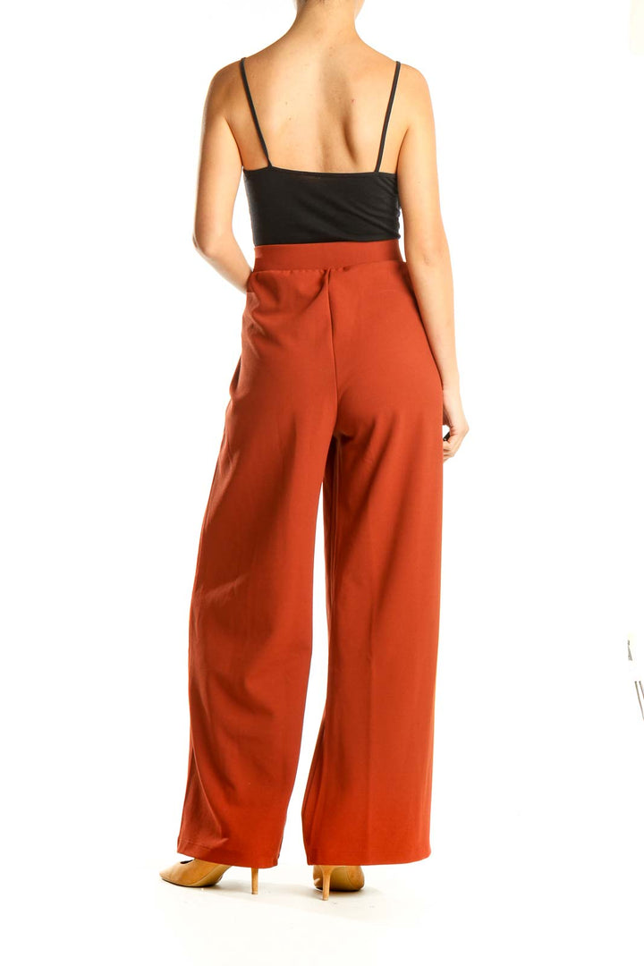 Orange Solid Classic Wide Leg Trousers