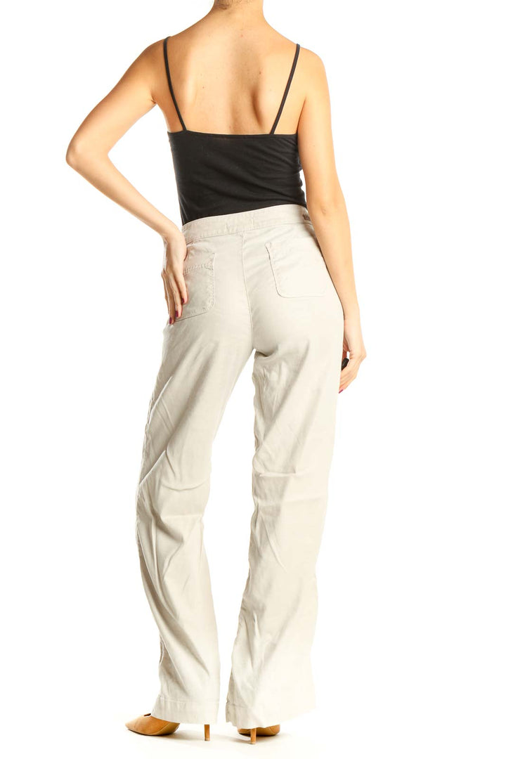 Beige Casual Tie Waist Wide Leg Pants