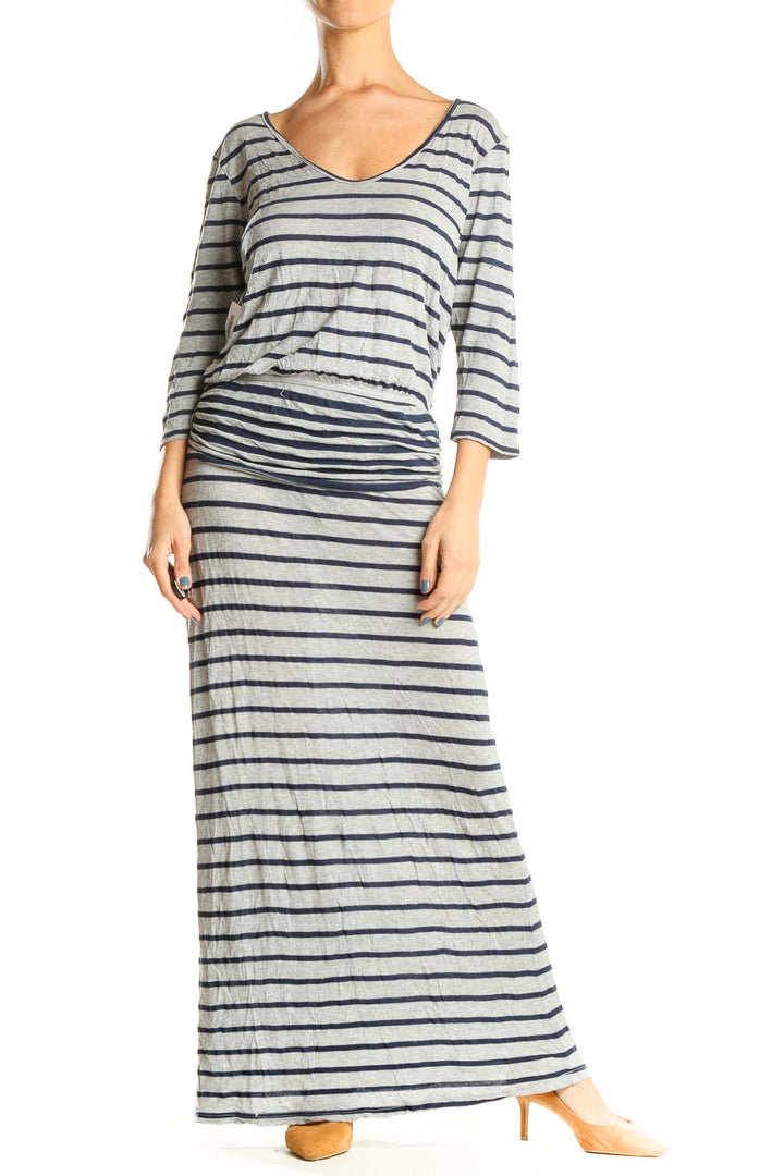 Gray Blue Striped Casual Column Dress