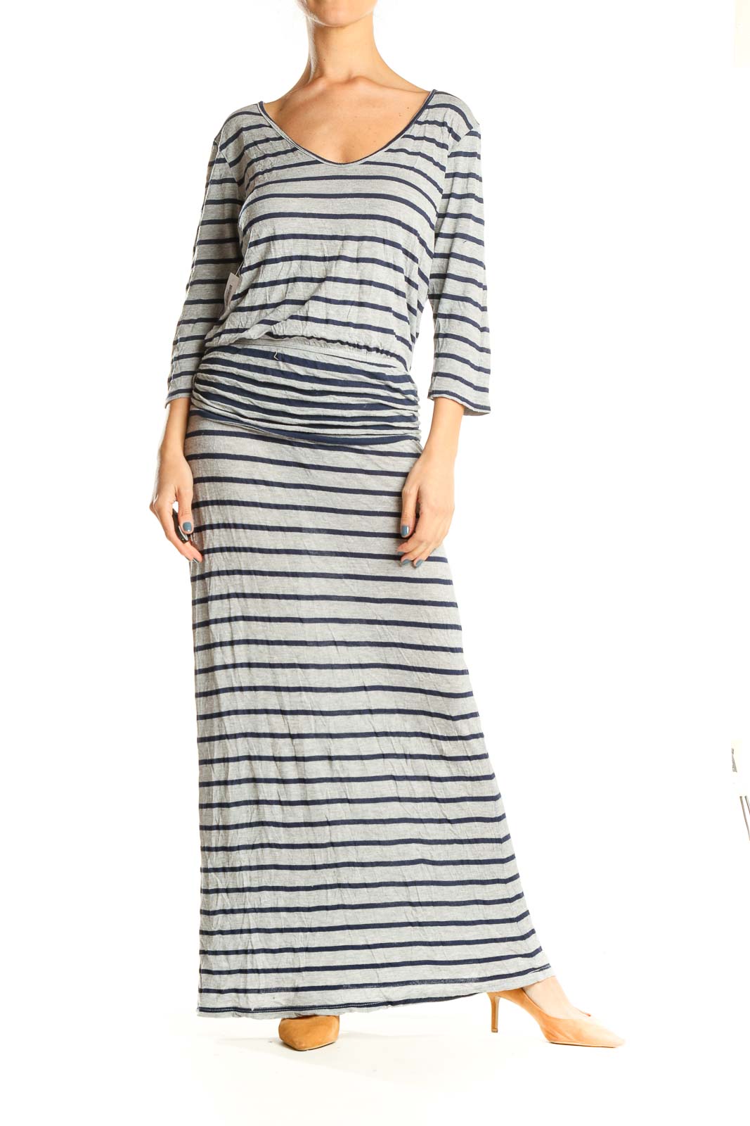 Gray Blue Striped Casual Column Dress