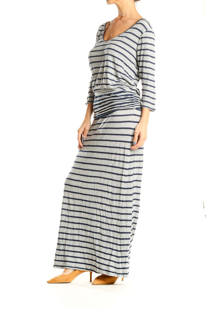 Gray Blue Striped Casual Column Dress