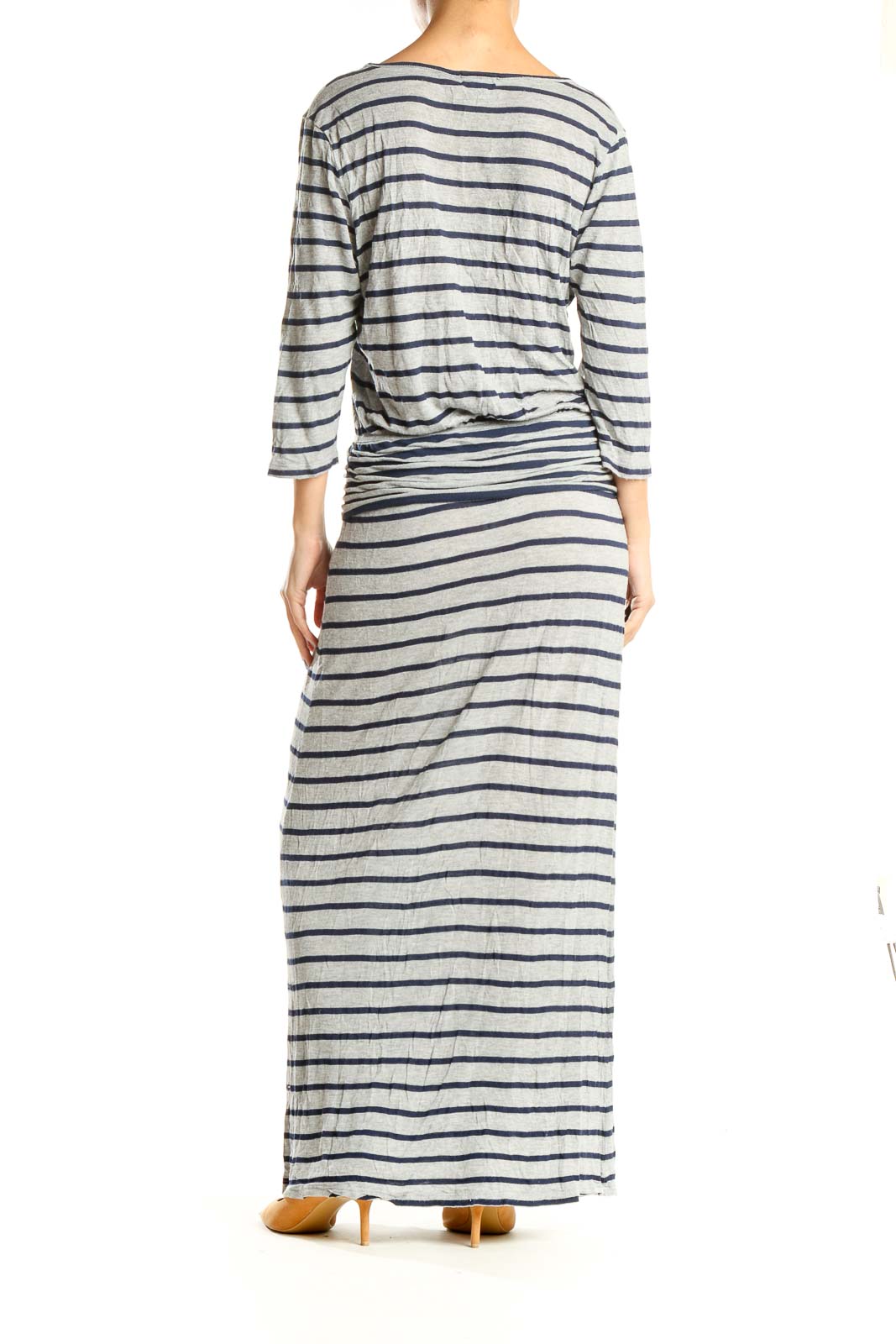 Gray Blue Striped Casual Column Dress