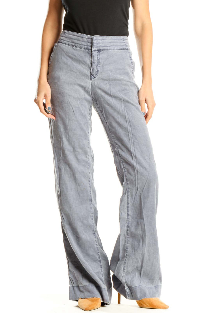 Gray Blue Textured All Day Wear Wide Leg Pants