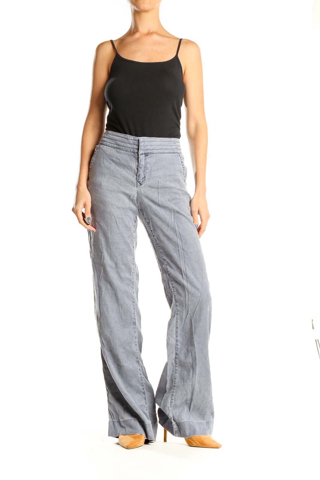 Gray Blue Textured All Day Wear Wide Leg Pants