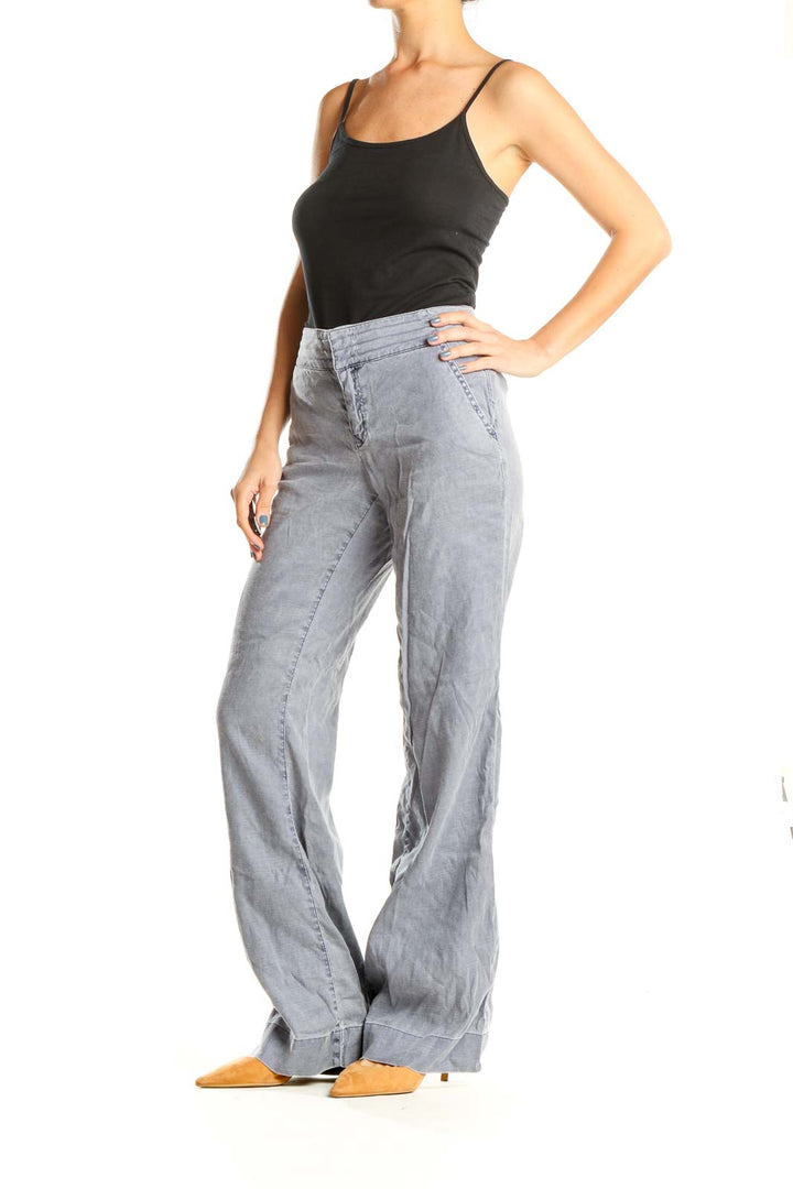 Gray Blue Textured All Day Wear Wide Leg Pants