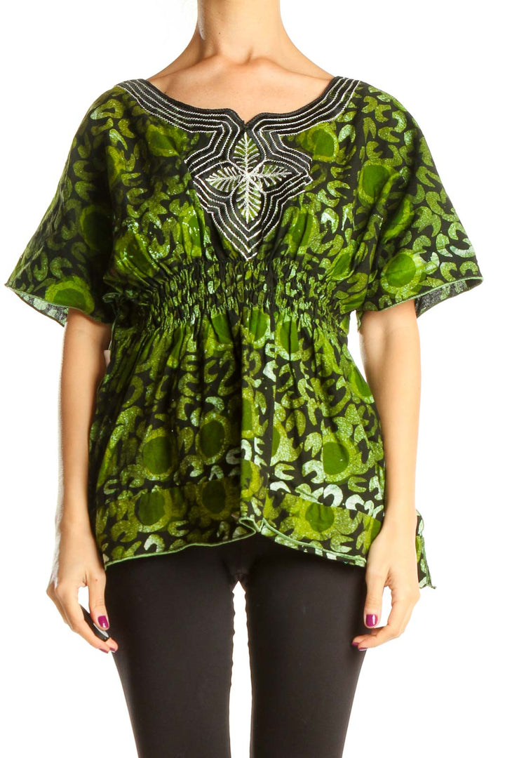 Green Printed Retro Top