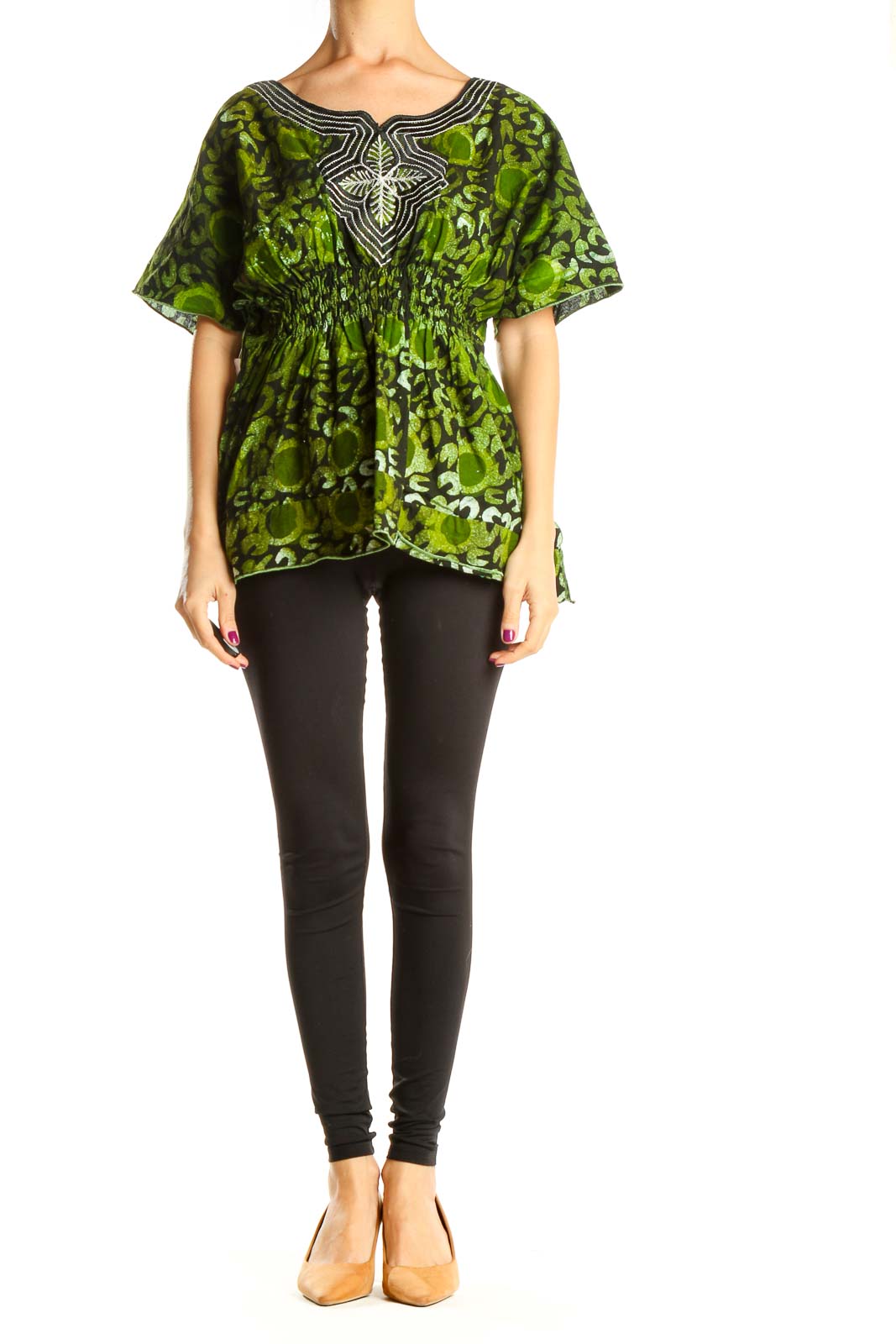 Green Printed Retro Top