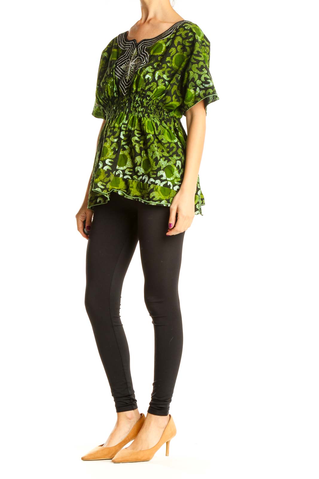 Green Printed Retro Top