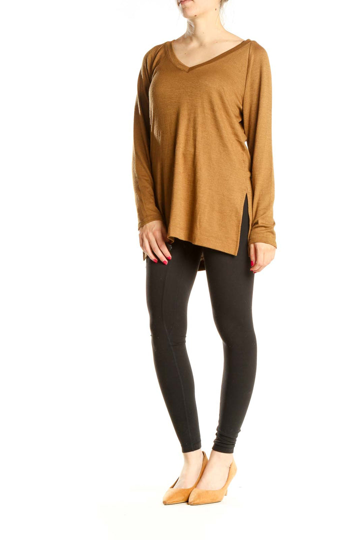 Brown All Day Wear Long Sleeve Top